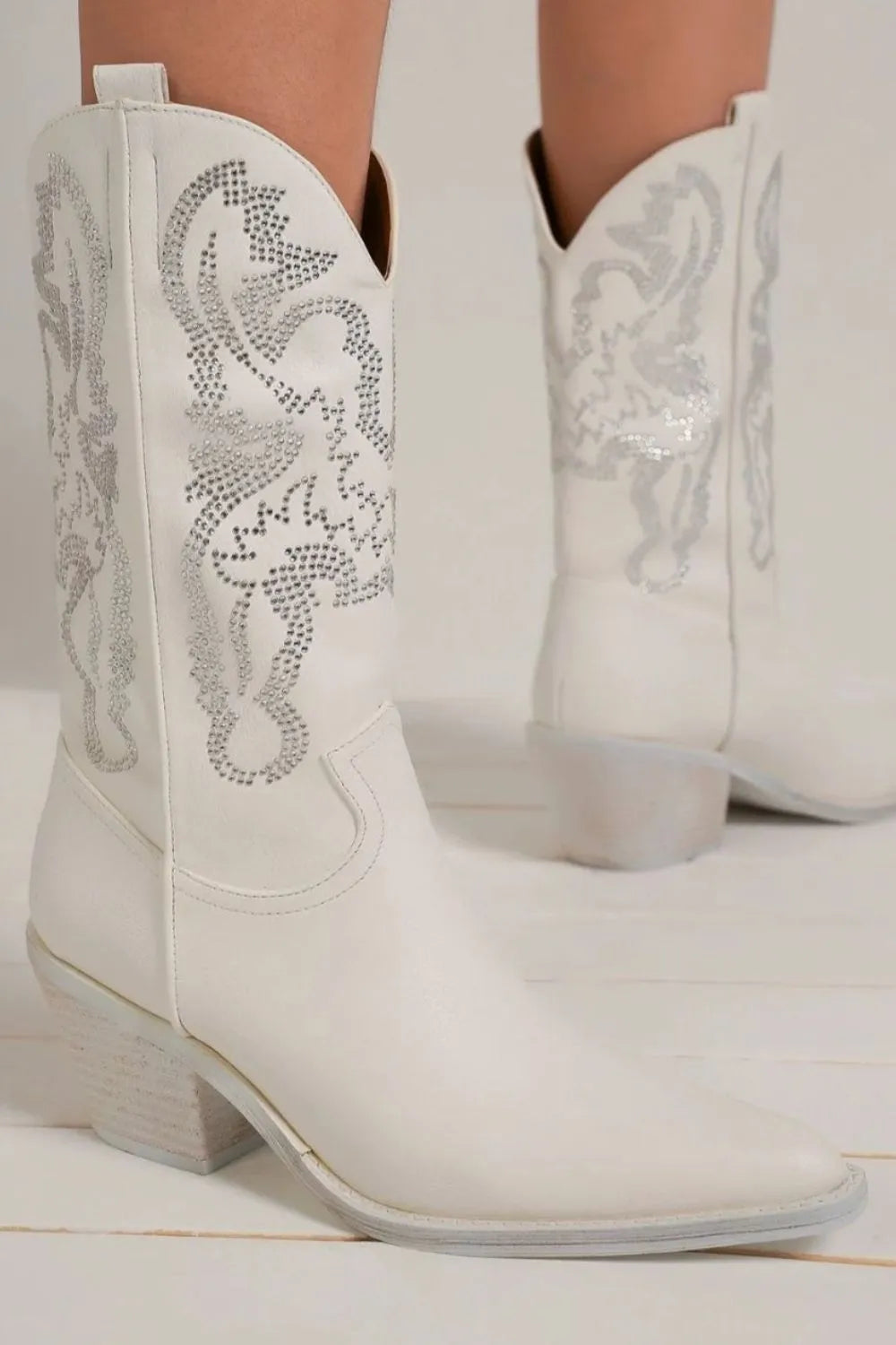 Beast Fashion Rhinestone Detail Point Toe Boots - Girly Tea