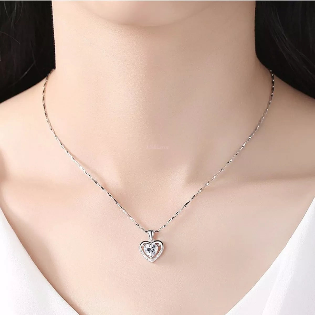 925 Sterling Silver Zircon Heart Necklace - Girly Tea