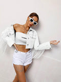 Fringed Cropped Denim Jacket - Girly Tea