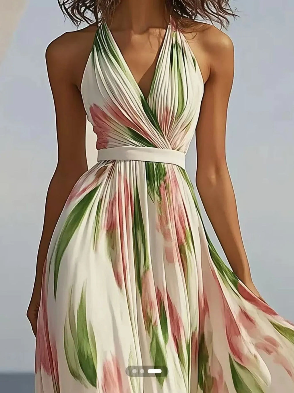 Floral Print Halter Neck Maxi Dress - Girly Tea