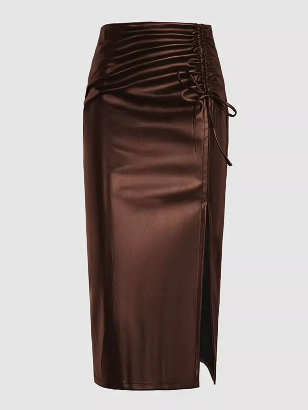 Ruched Slit Midi Skirt - Girly Tea