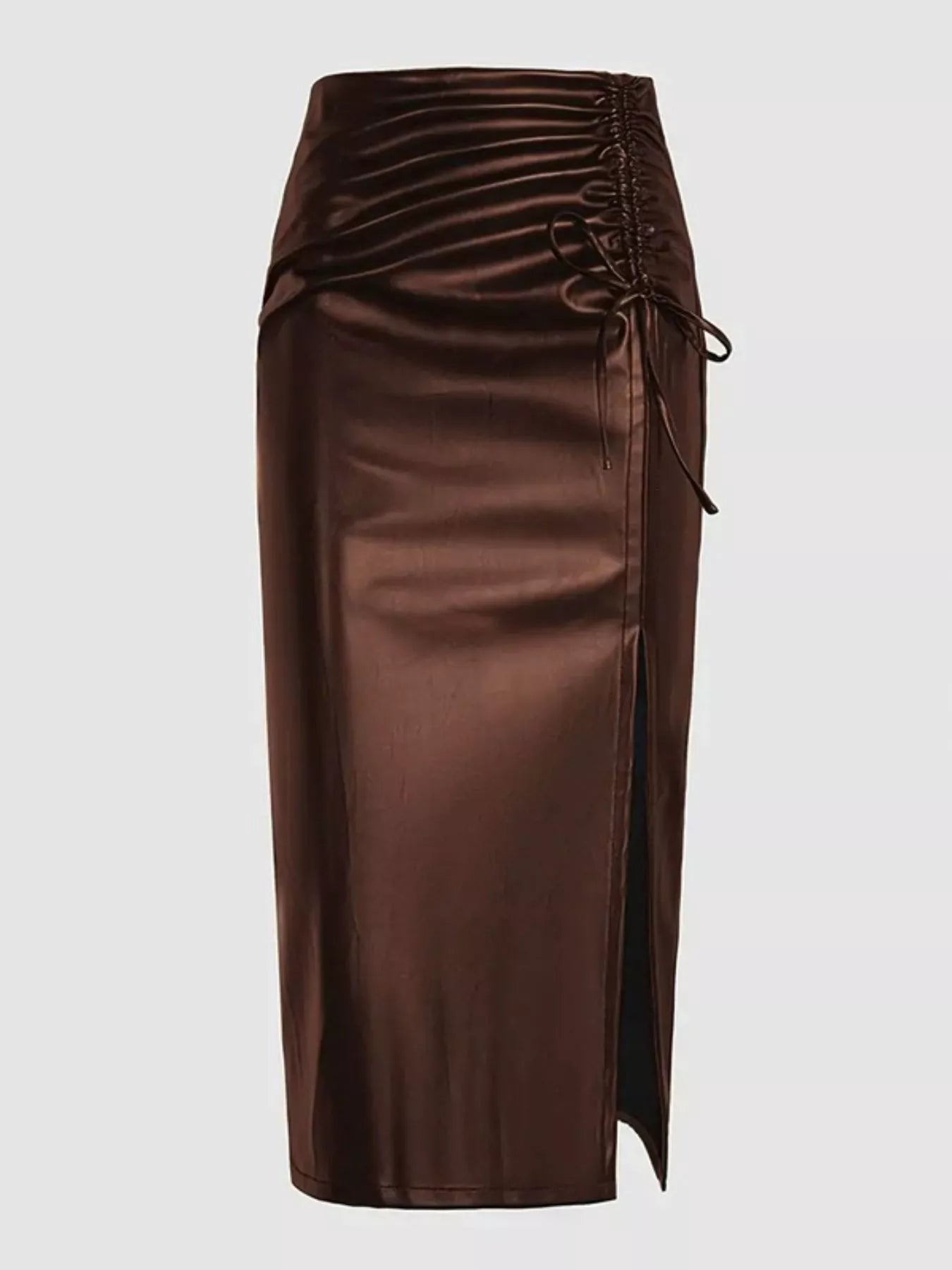 Ruched Slit Midi Skirt - Girly Tea