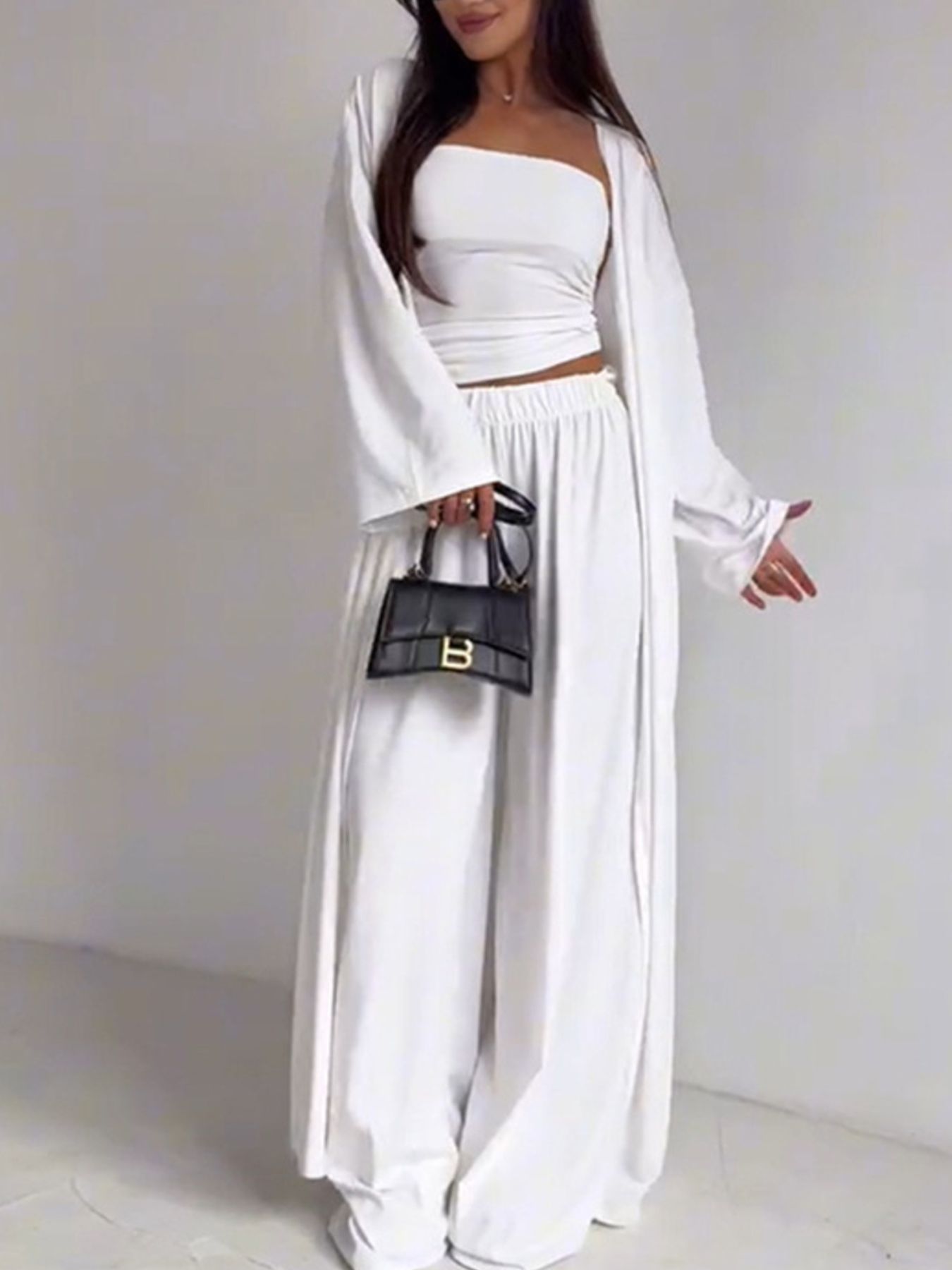 Tube Top & Cardigan & Pants Three Piece Set - Girly Tea