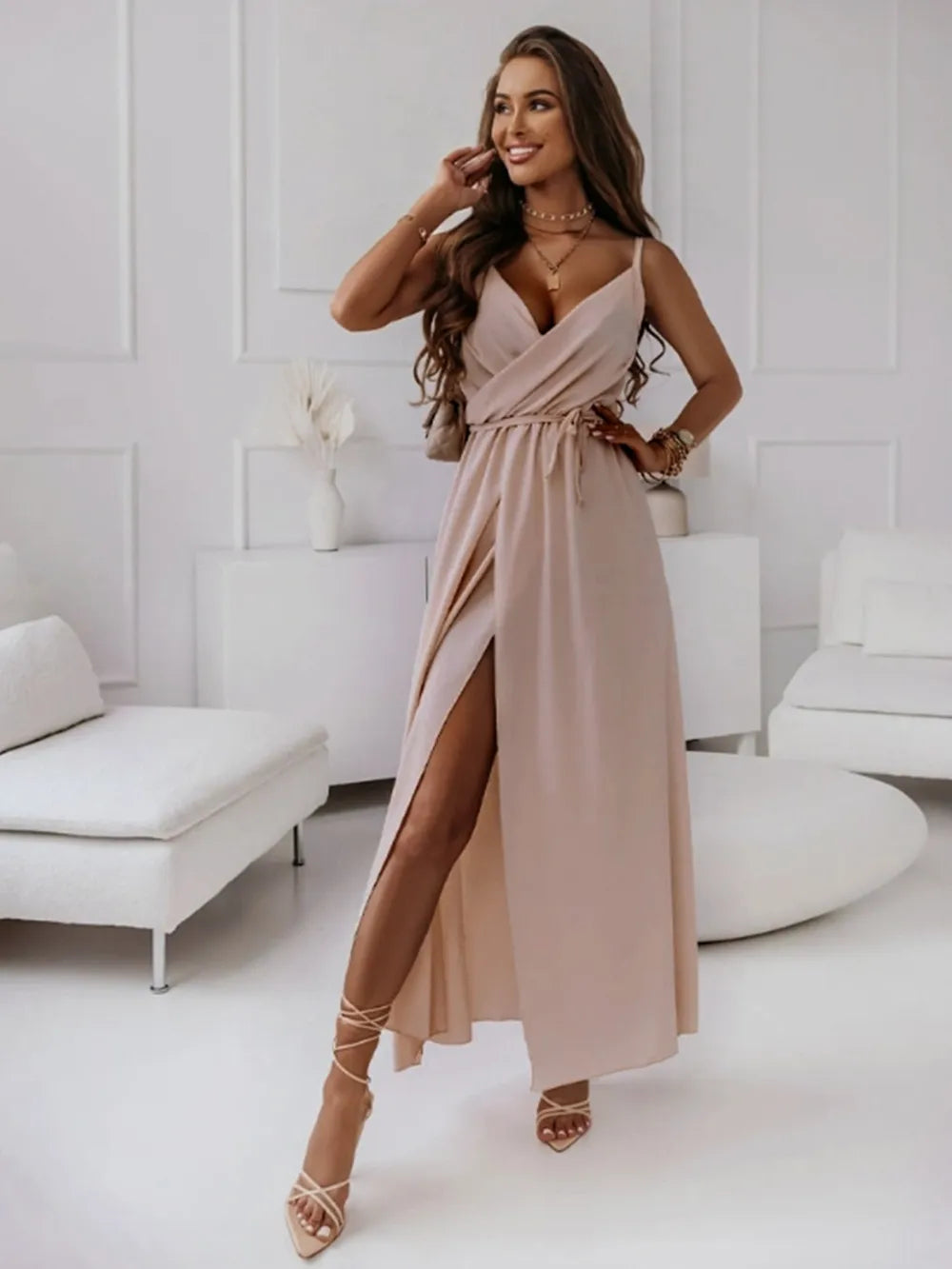 Honey Tied Surplice Sleeveless Midi Cami Dress - Girly Tea