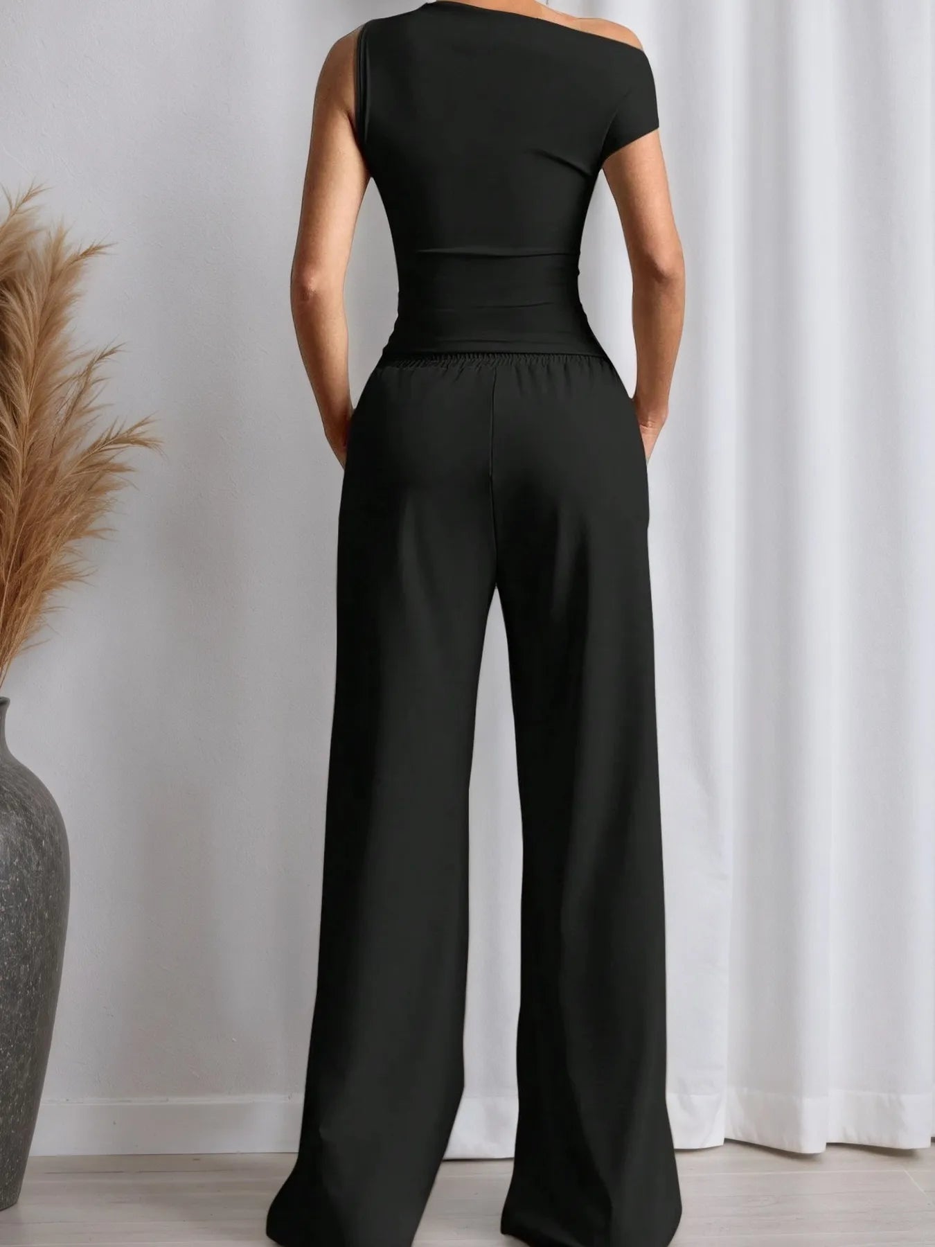 Single Shoulder Top and Pants Set - Girly Tea