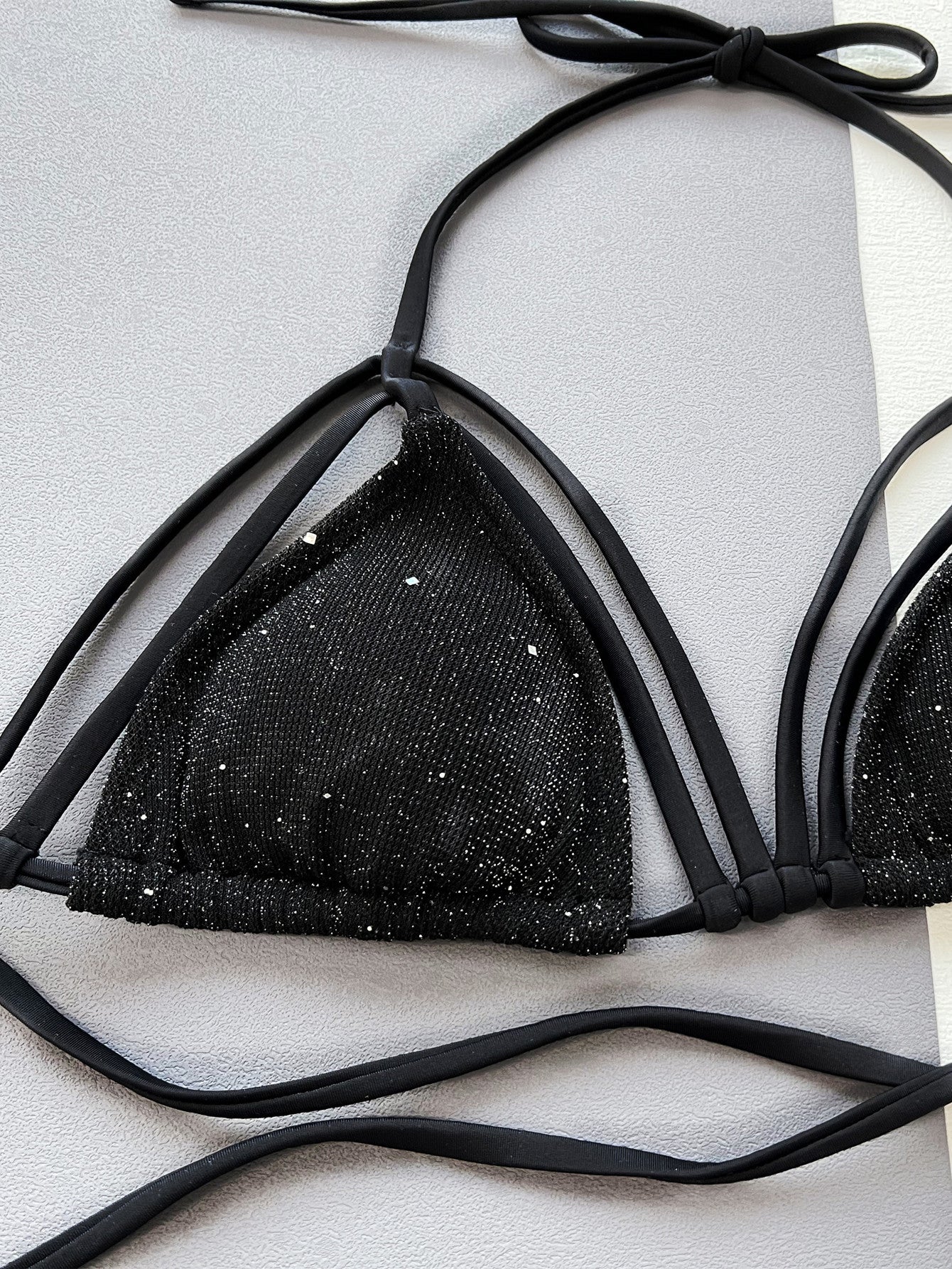 Glitter Halter Neck Strappy Two-Piece Bikini Set - Girly Tea