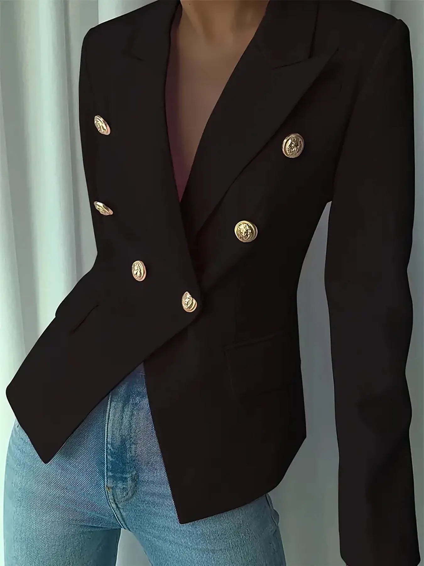 Decor Button Lapel Collar Blazer - Girly Tea