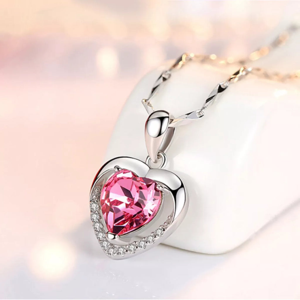925 Sterling Silver Zircon Heart Necklace - Girly Tea