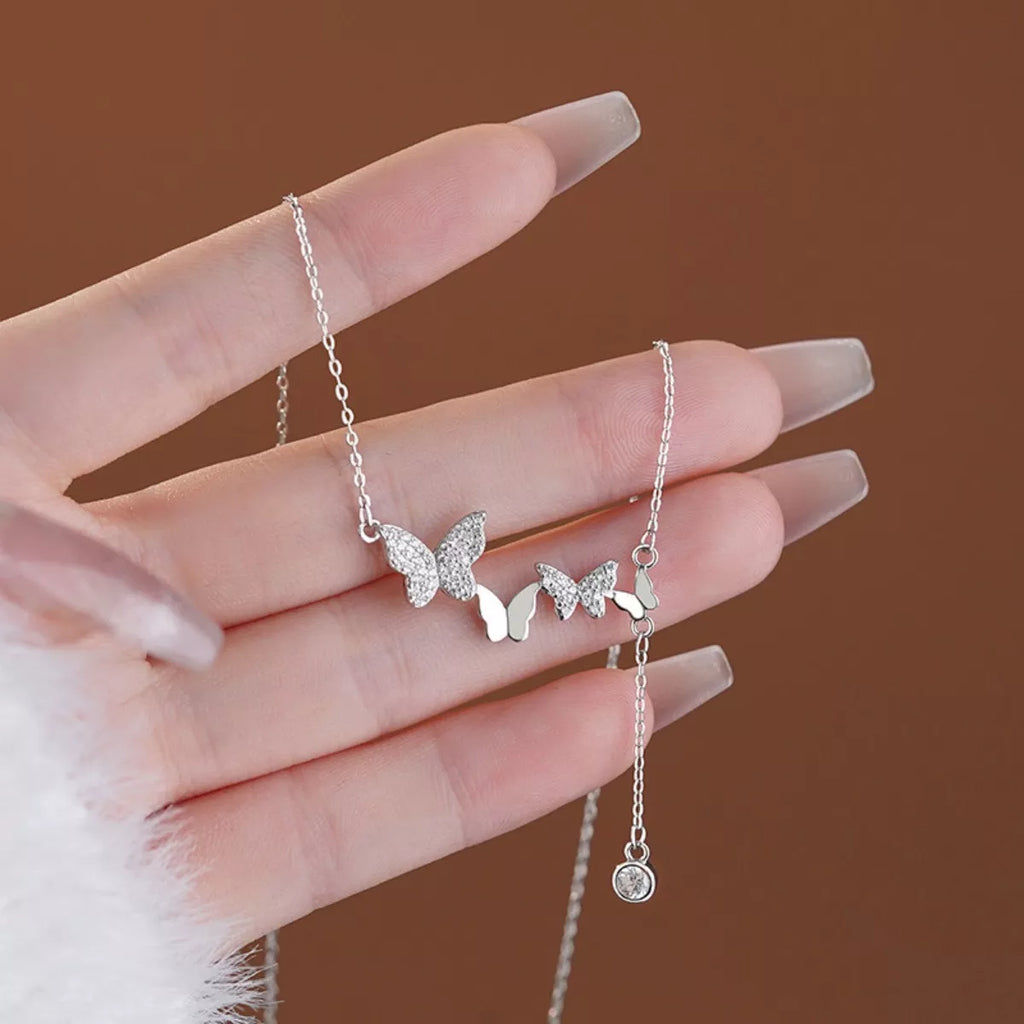 925 Sterling Silver Butterfly Necklace - Girly Tea