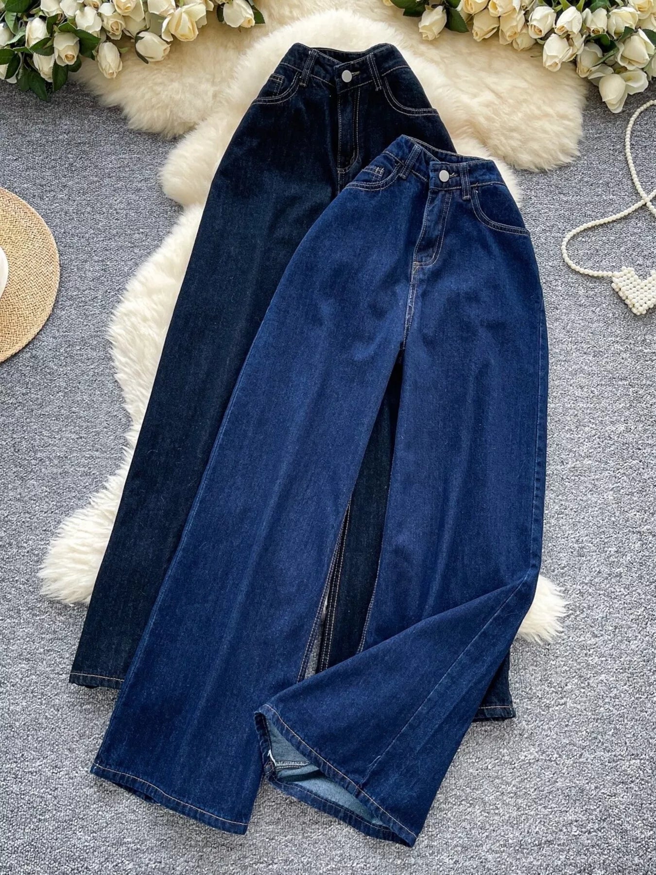 High Waist Wide Leg Jeans - Girly Tea