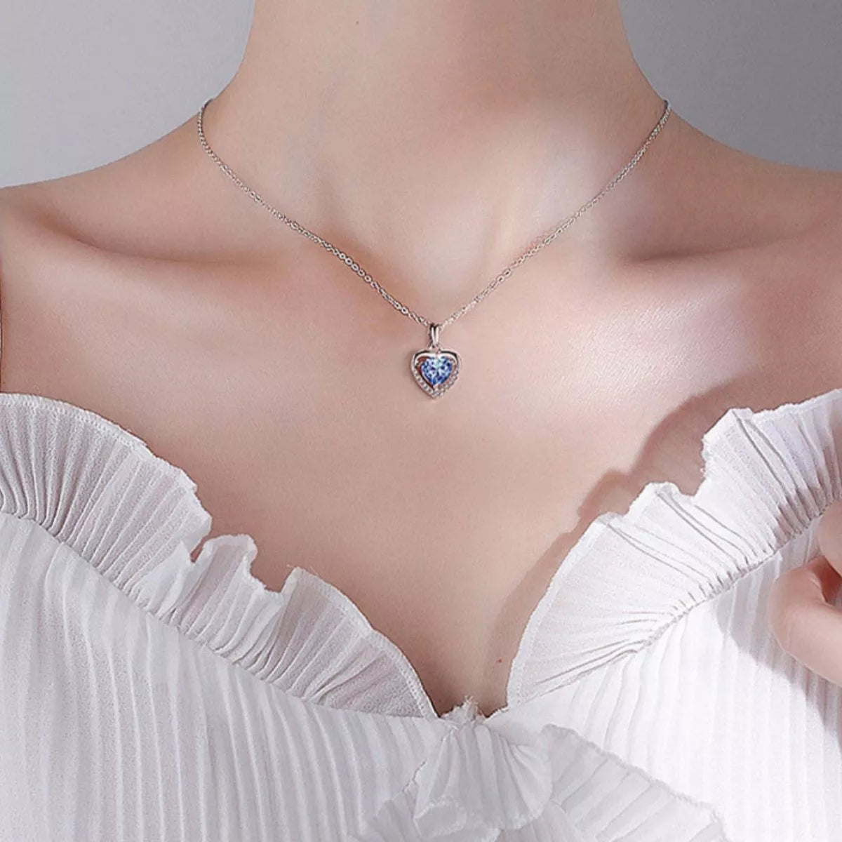 925 Sterling Silver Zircon Heart Necklace - Girly Tea