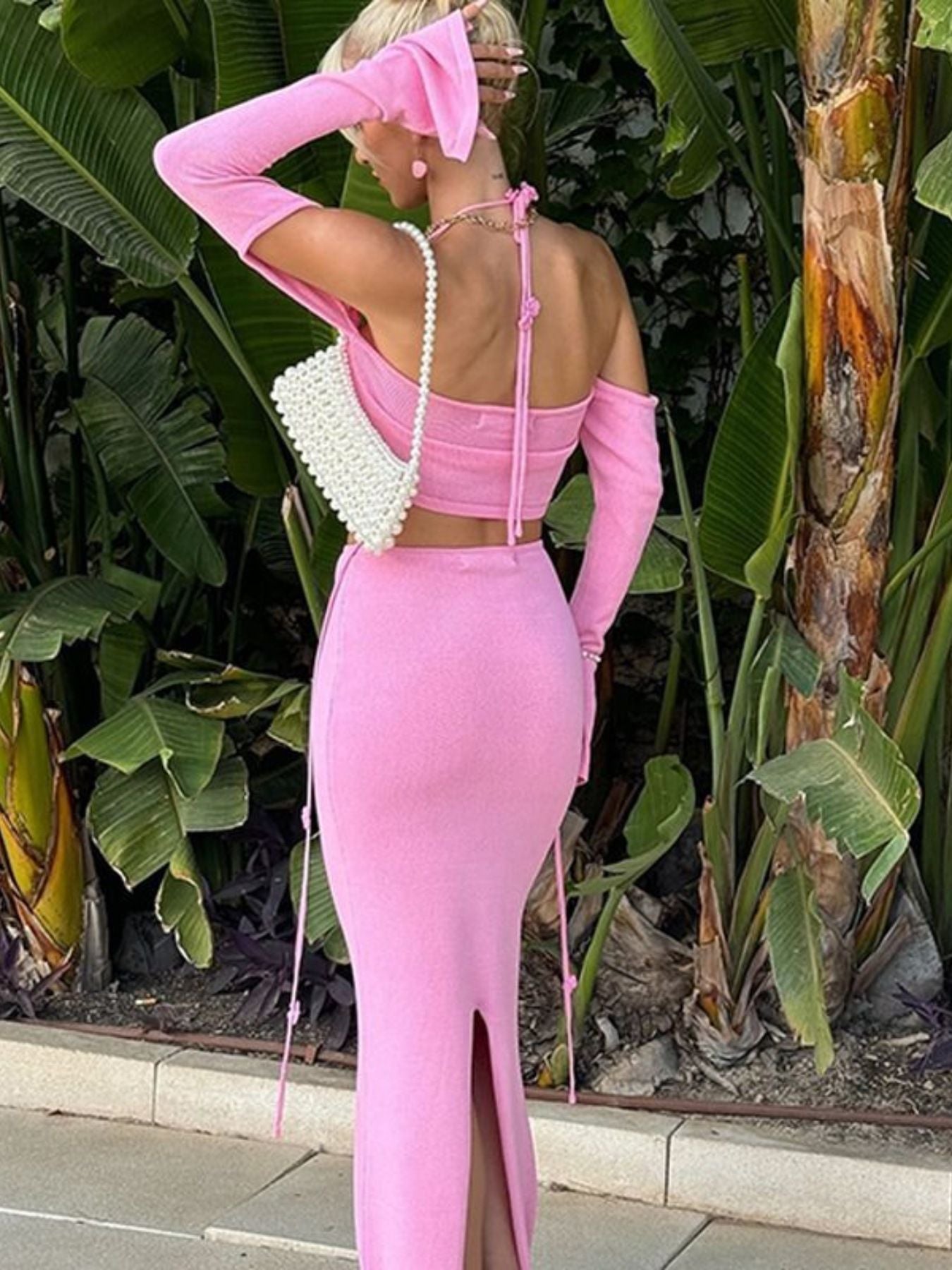 Halter Neck Top and Skirt Knit Set - Girly Tea