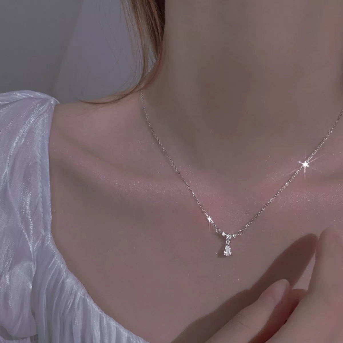 925 Sterling Silver Zircon Teardrop Necklace - Girly Tea