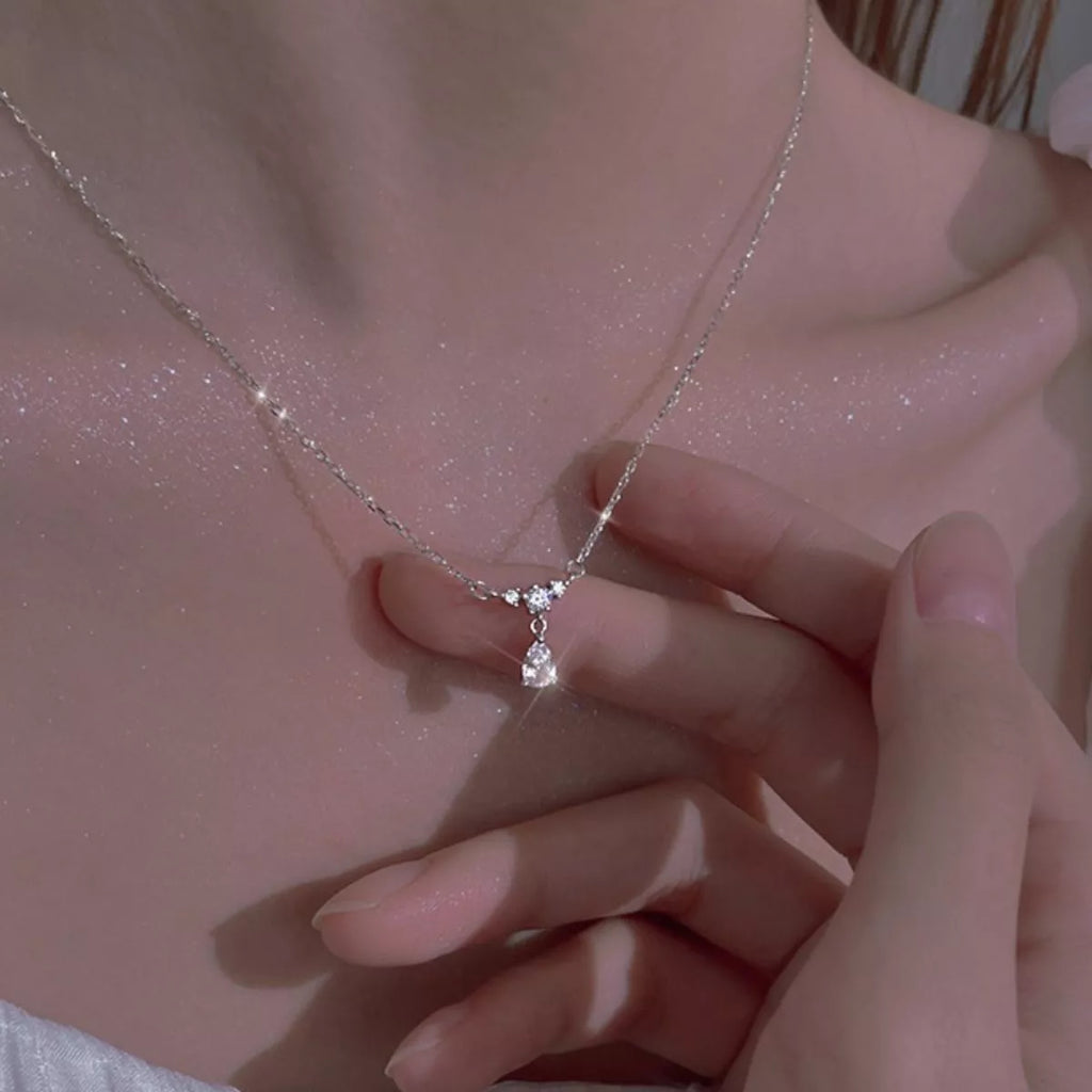 925 Sterling Silver Zircon Teardrop Necklace - Girly Tea