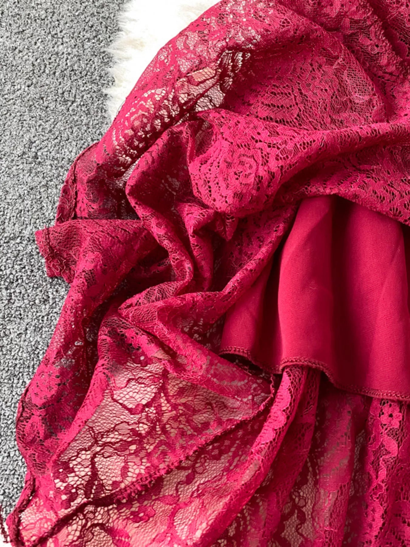 Ruffled Mock Neck Lace Maxi Dress - Girly Tea