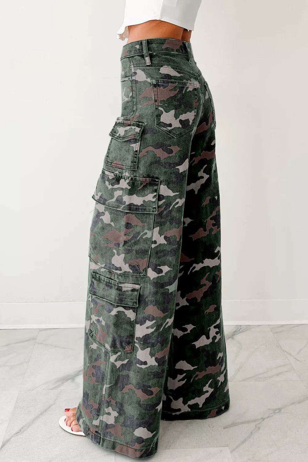 Camo Print High Waist Cargo Pants - Girly Tea