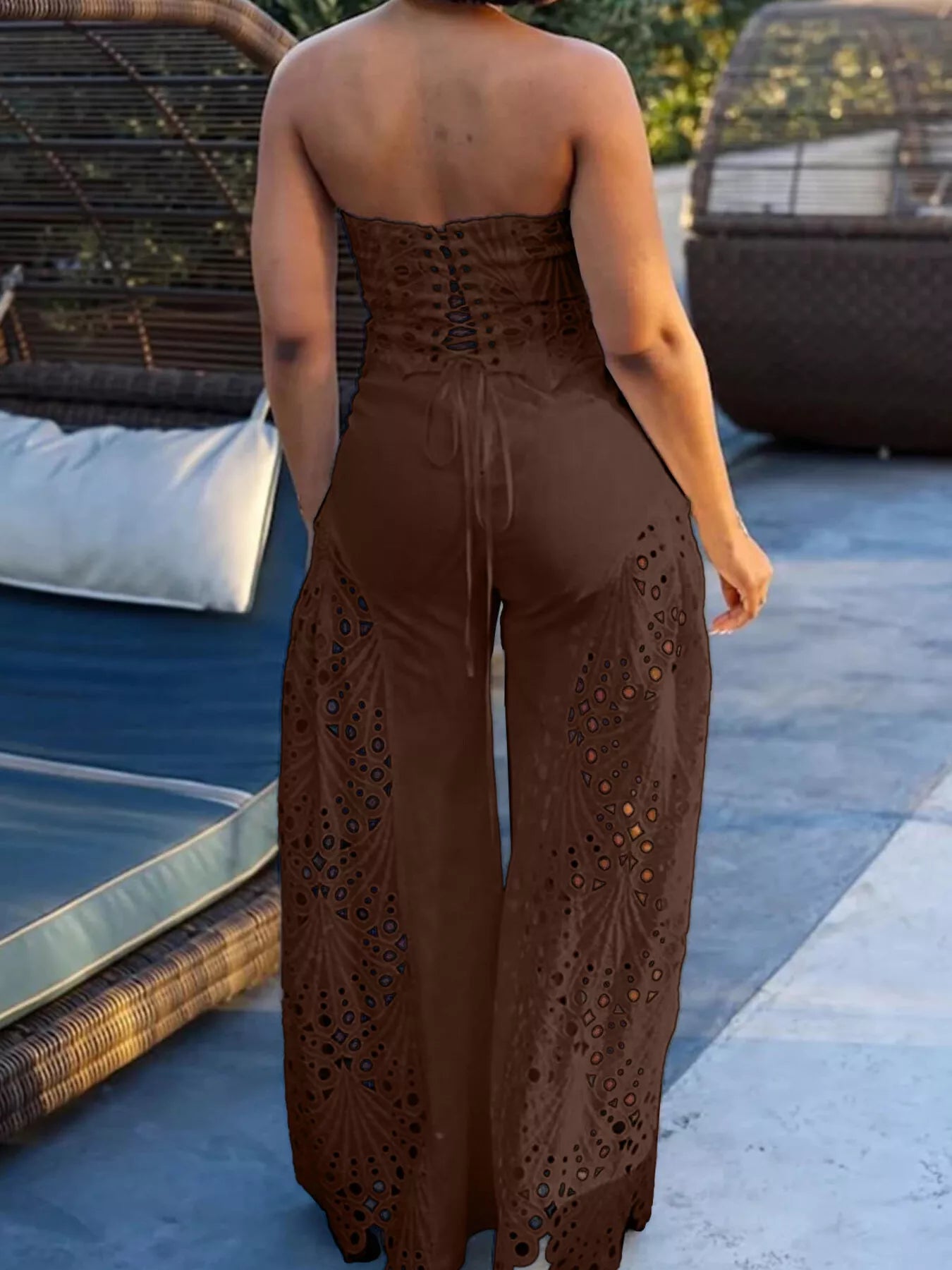 Hollow-Out Tube Top and Pants Two-Piece Set - Girly Tea