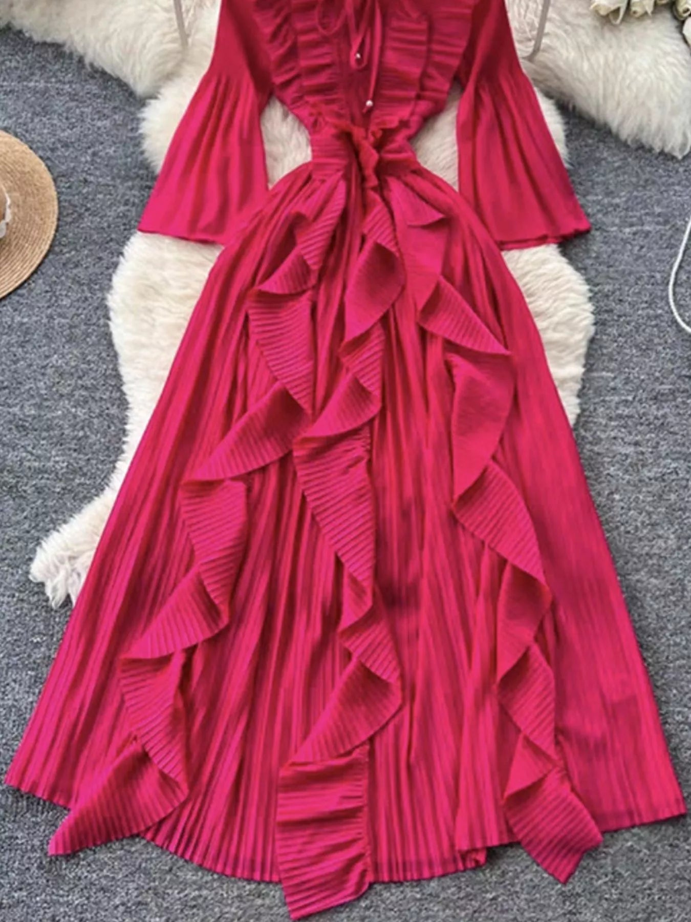 Ruffled A-Line Midi Dress - Girly Tea