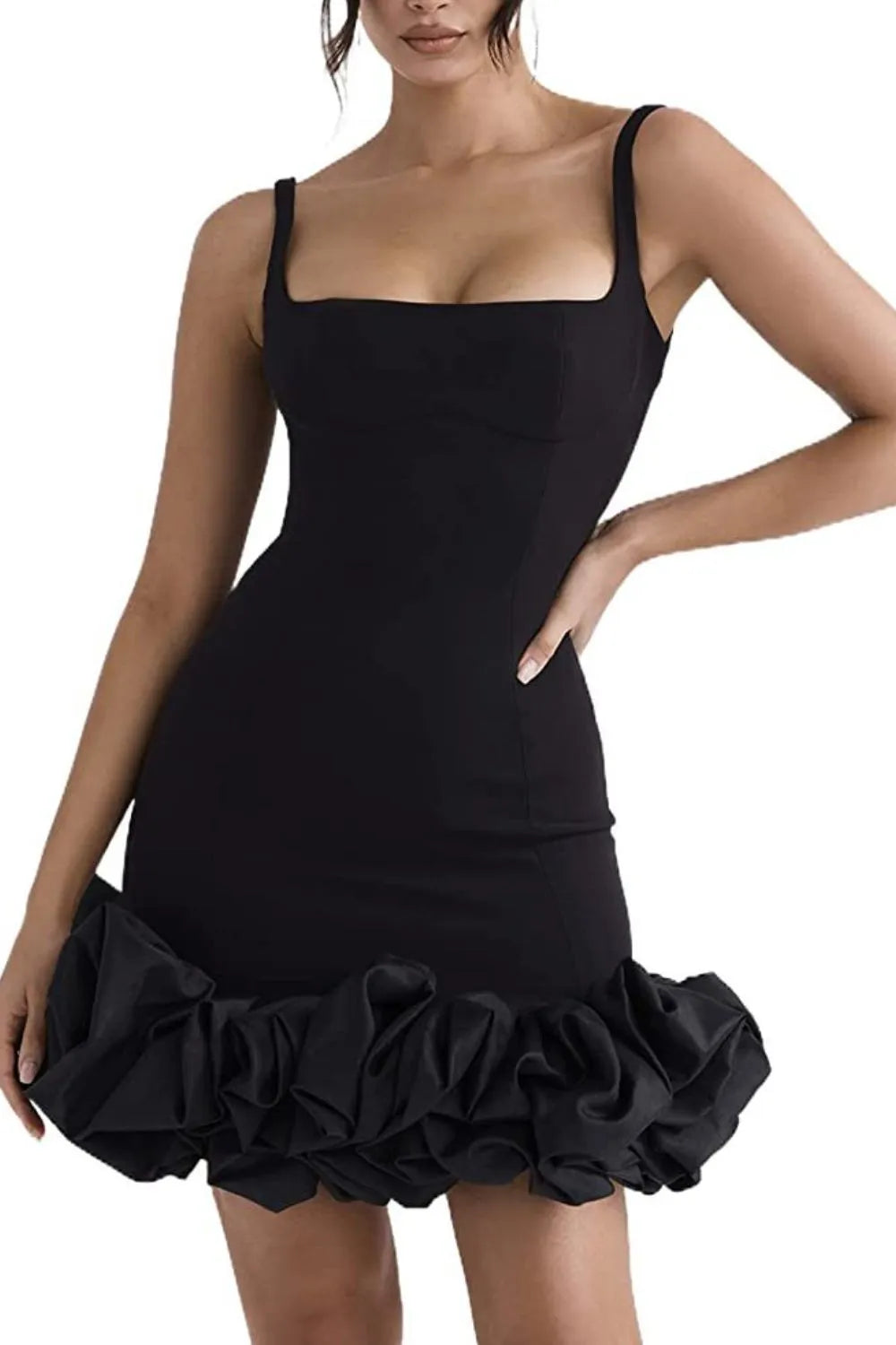 Ruched Square Neck Sleeve Mini Dress - Girly Tea