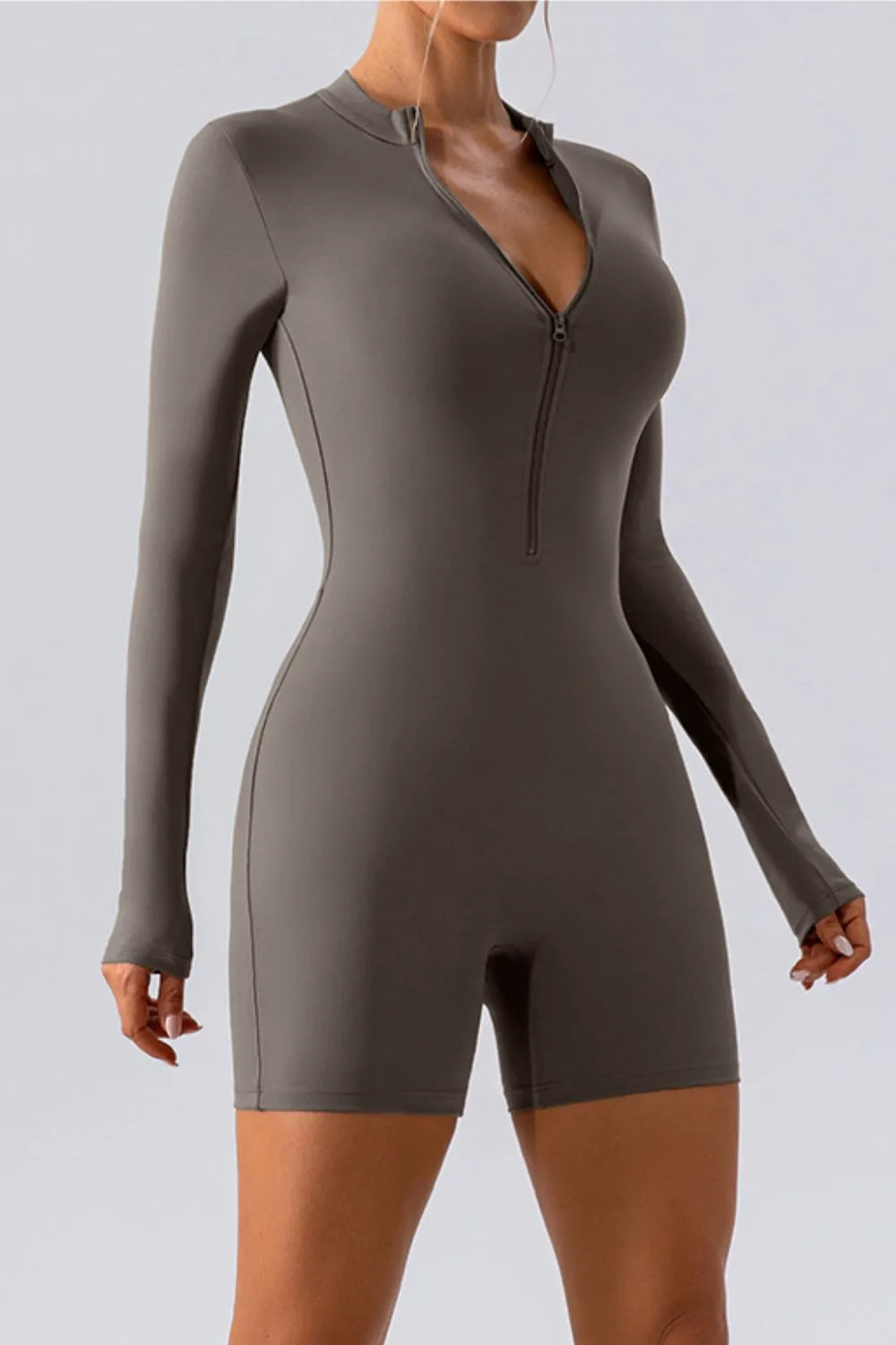 Half Zip Long Sleeve Active Romper - Girly Tea