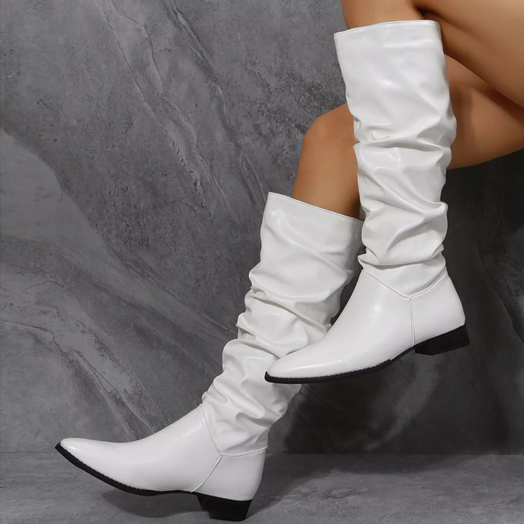 Slouchy Block Heel Boots - Girly Tea