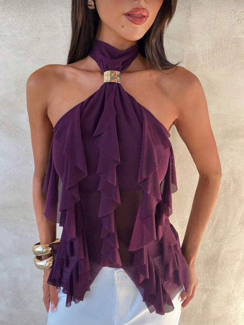 Ruffled Halter Neck Cami - Girly Tea