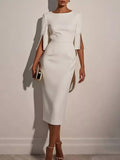 Slim-Fit Elegant Midi Dress with Beaded Slit Sleeve - Girly Tea