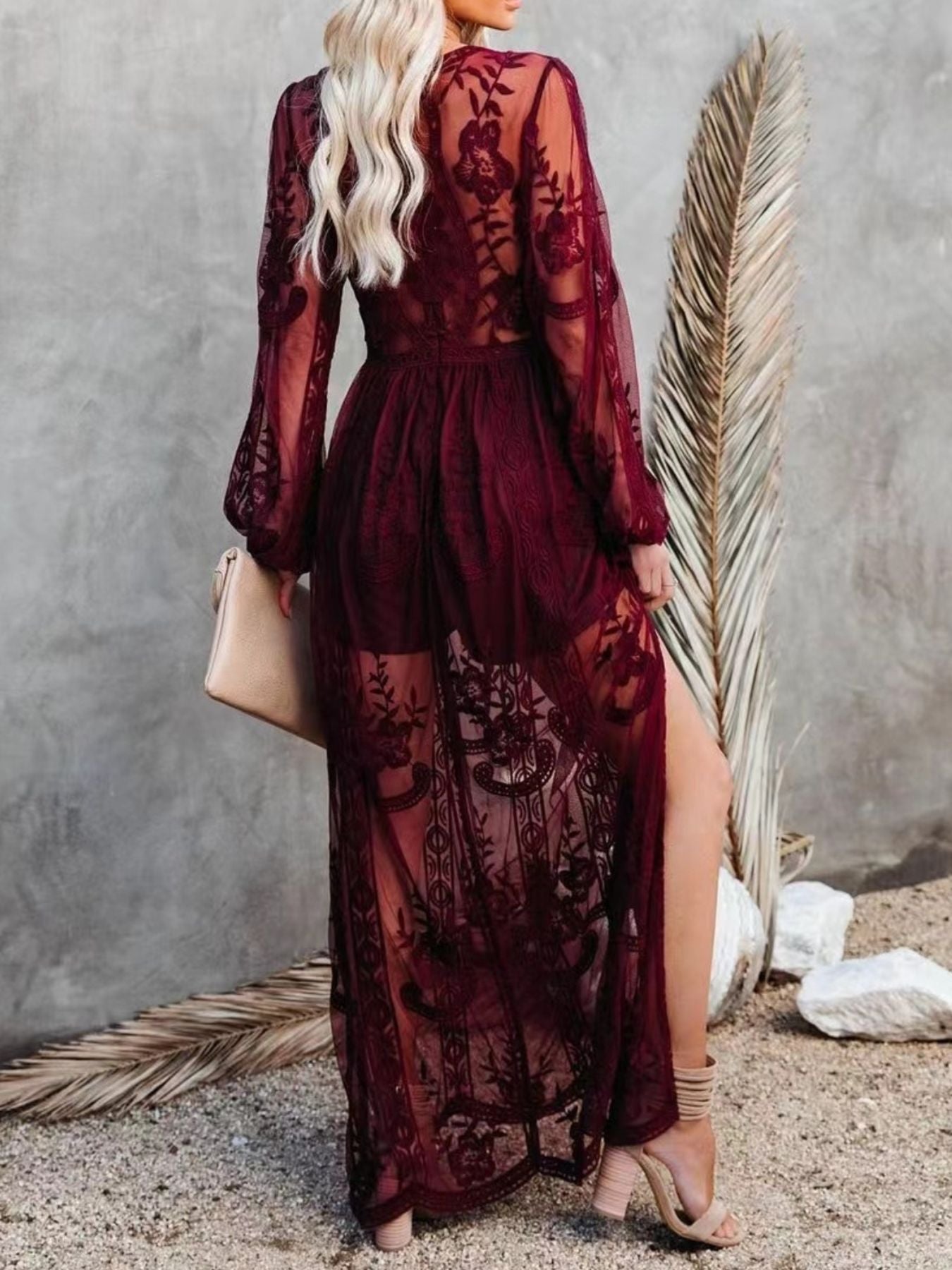 Floral Lace Slit Maxi Dress - Girly Tea