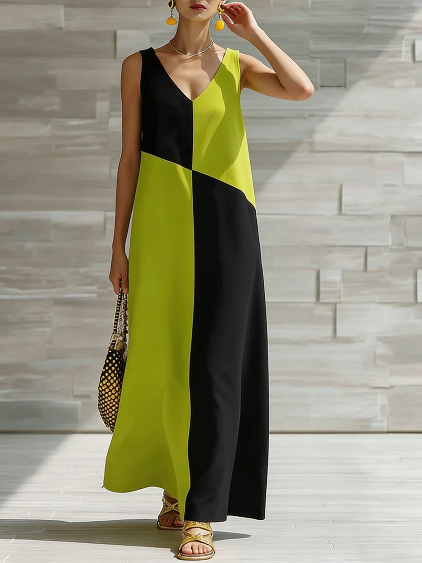 Color Block Sleeveless Maxi Dress - Girly Tea