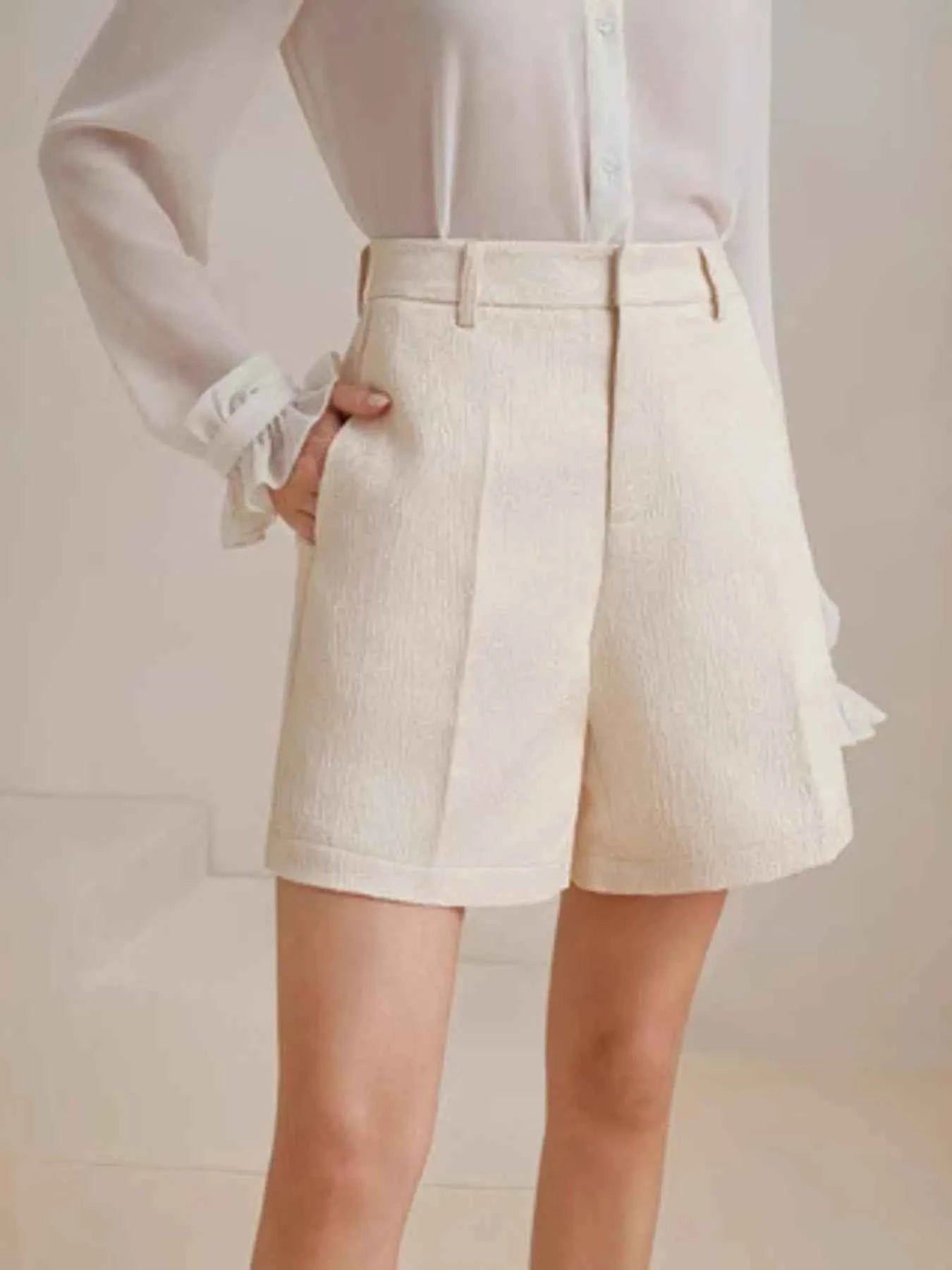 High-Waist Textured Shorts