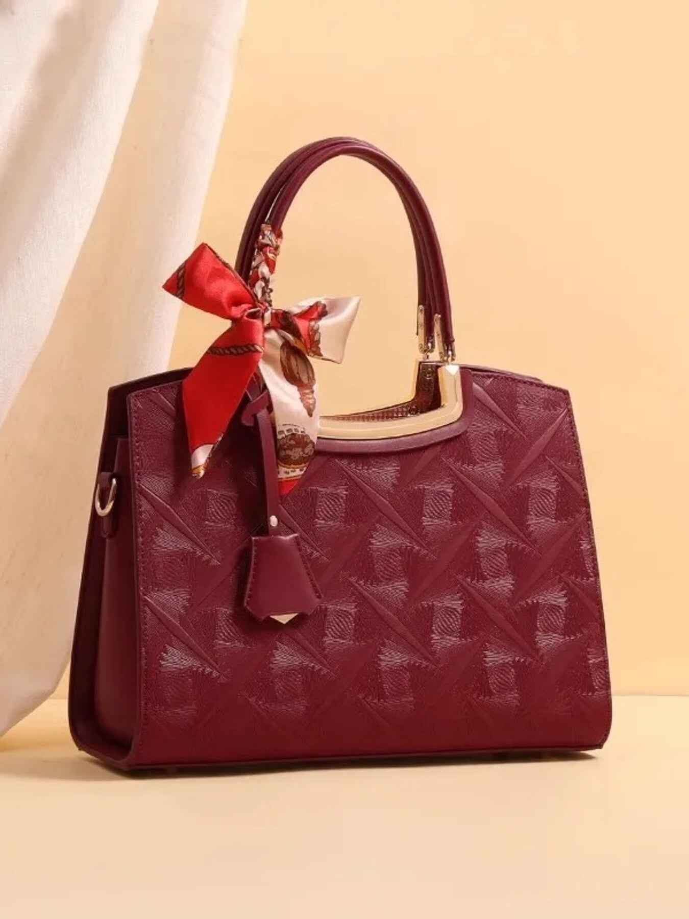 Embossed Leather Top Handle Handbag