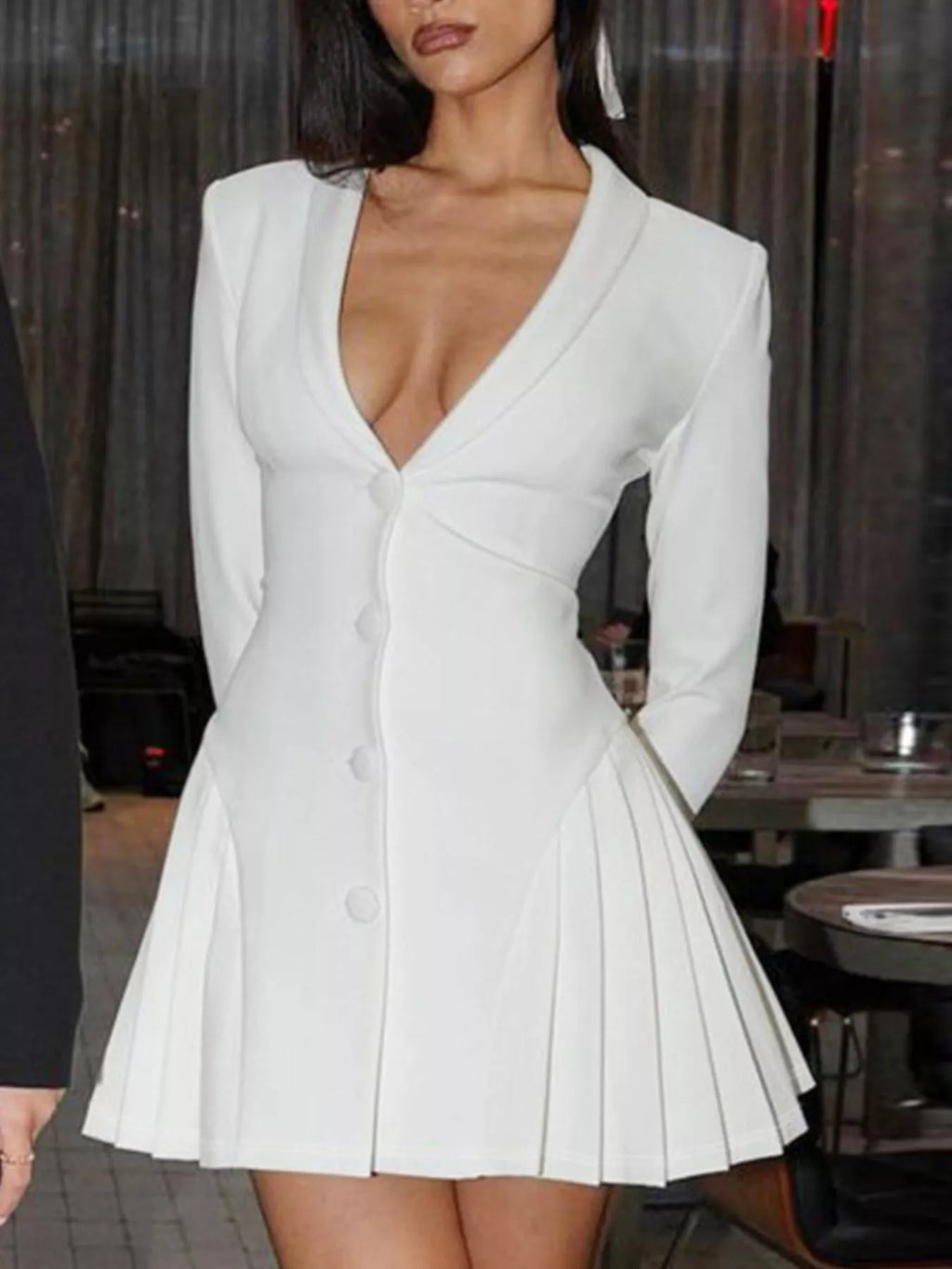 Button Down Blazer Pleated Mini Dress - Girly Tea