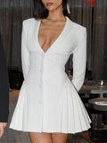 Button Down Blazer Pleated Mini Dress - Girly Tea