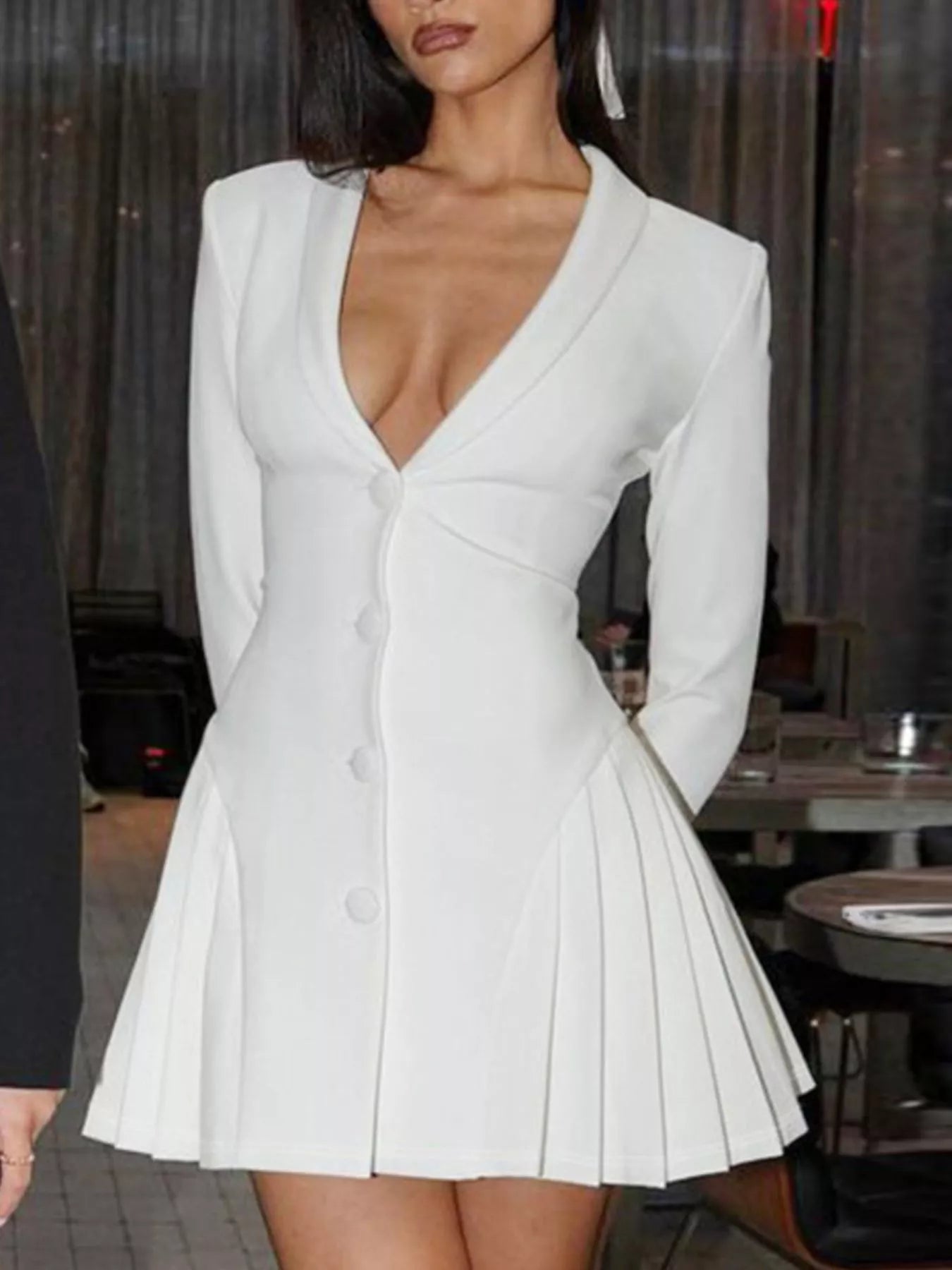 Button Down Blazer Pleated Mini Dress - Girly Tea