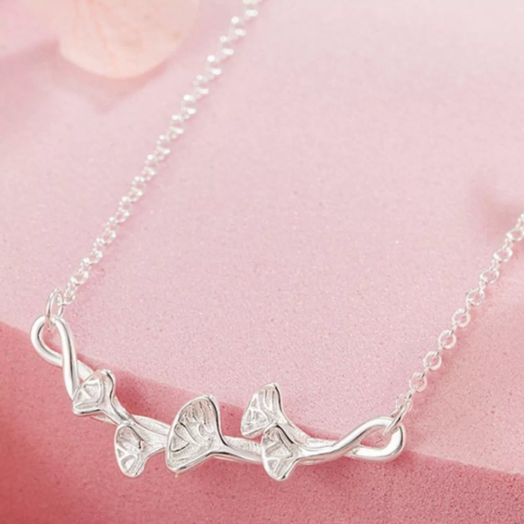 925 Sterling Silver Ginkgo Leaf Necklace - Girly Tea
