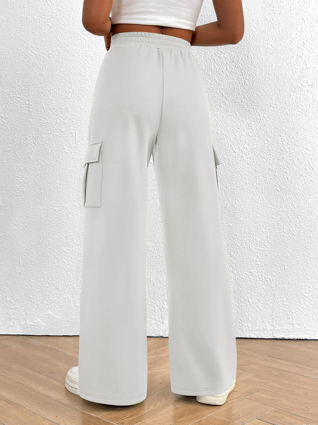 Casual High Waist Cargo Pants with Drawstring - Girly Tea
