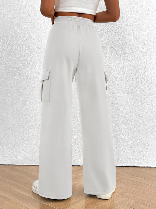 Casual High Waist Cargo Pants with Drawstring - Girly Tea