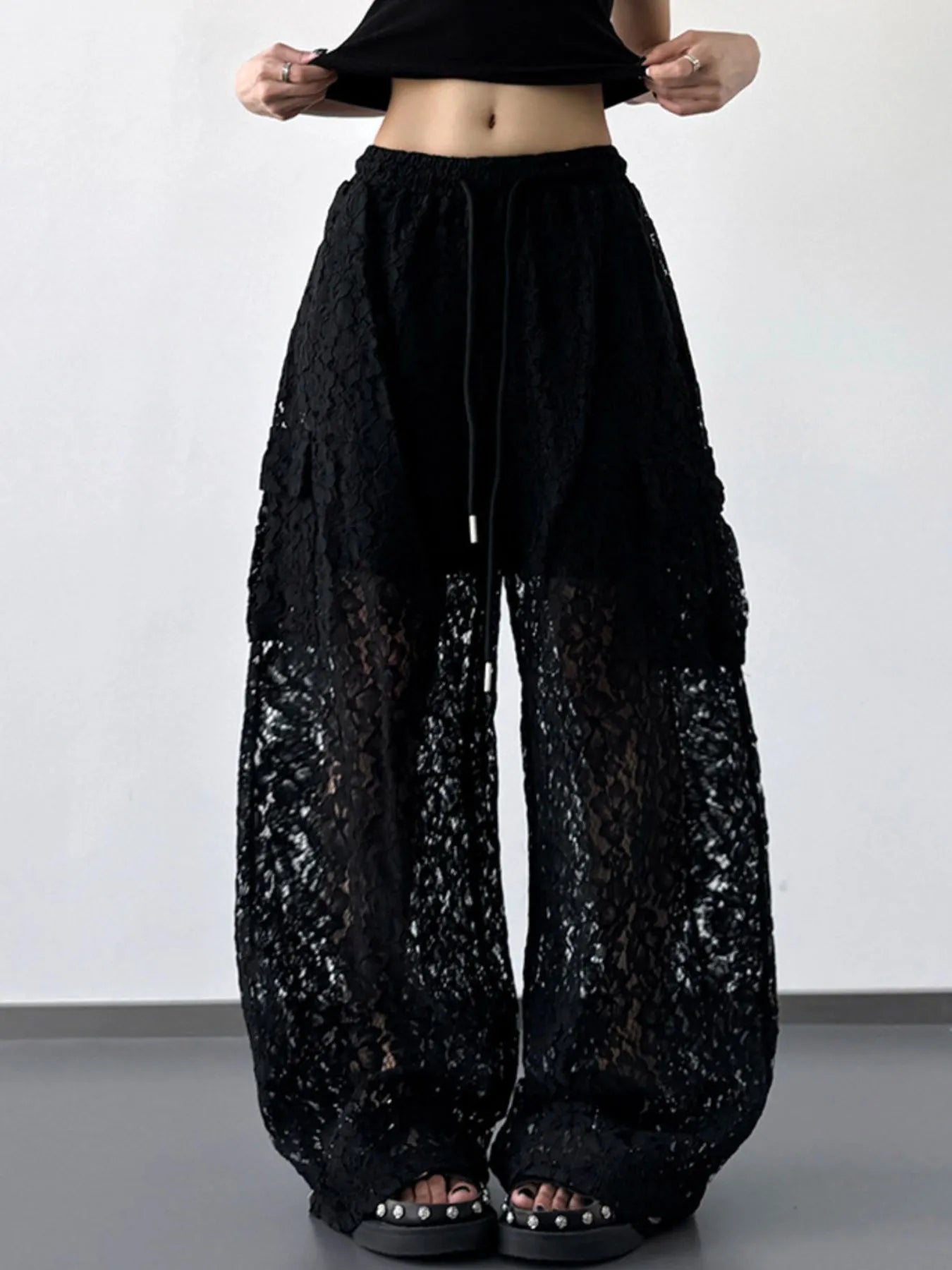 Lace Wide Leg Pants - Girly Tea