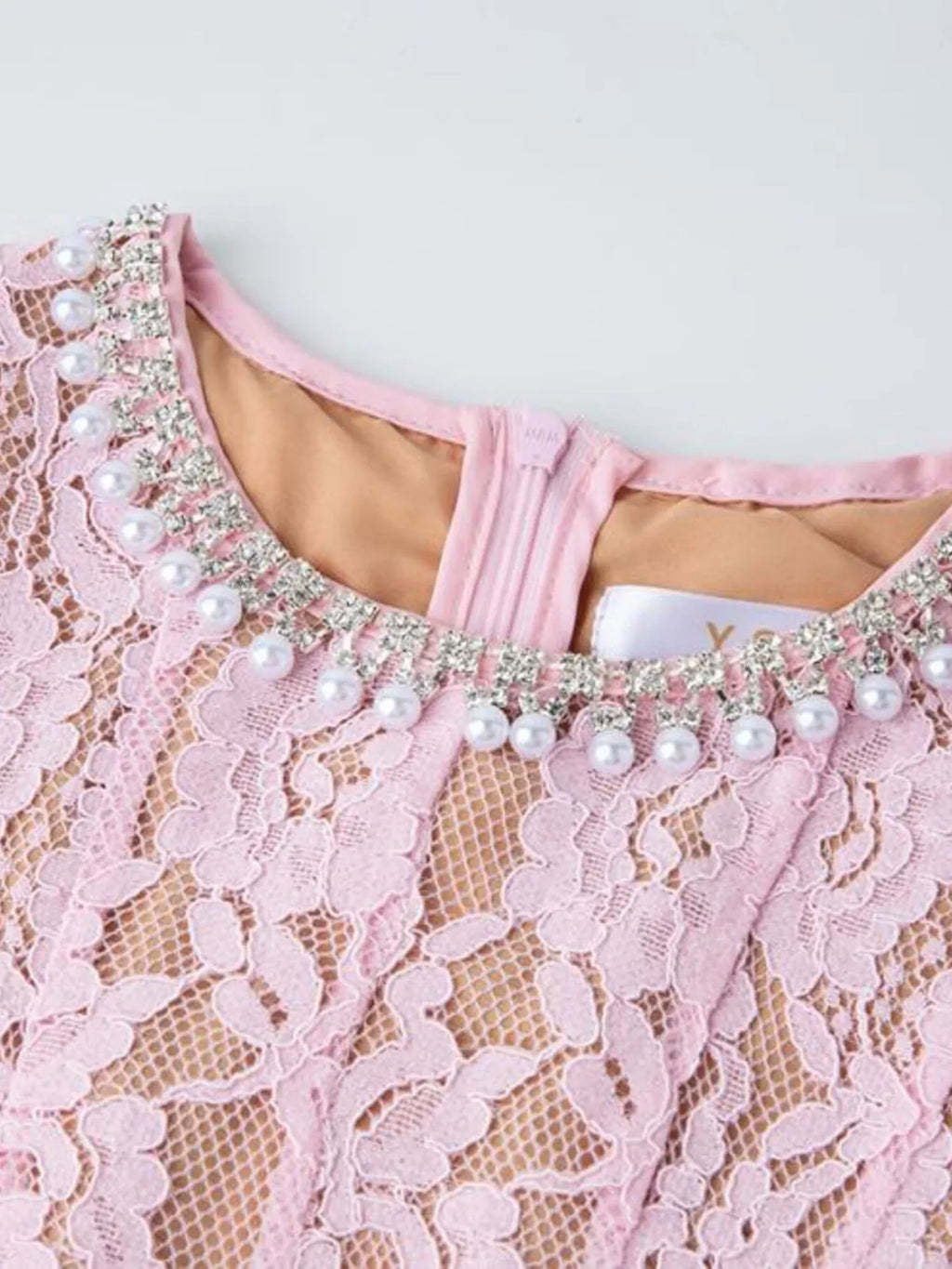 Lace Pearl Neckline Midi Dress - Girly Tea