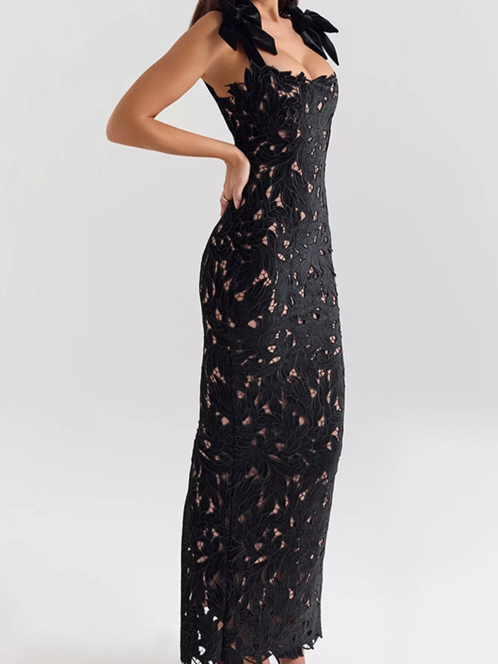 Slit Tie Shoulder Maxi Dress - Girly Tea