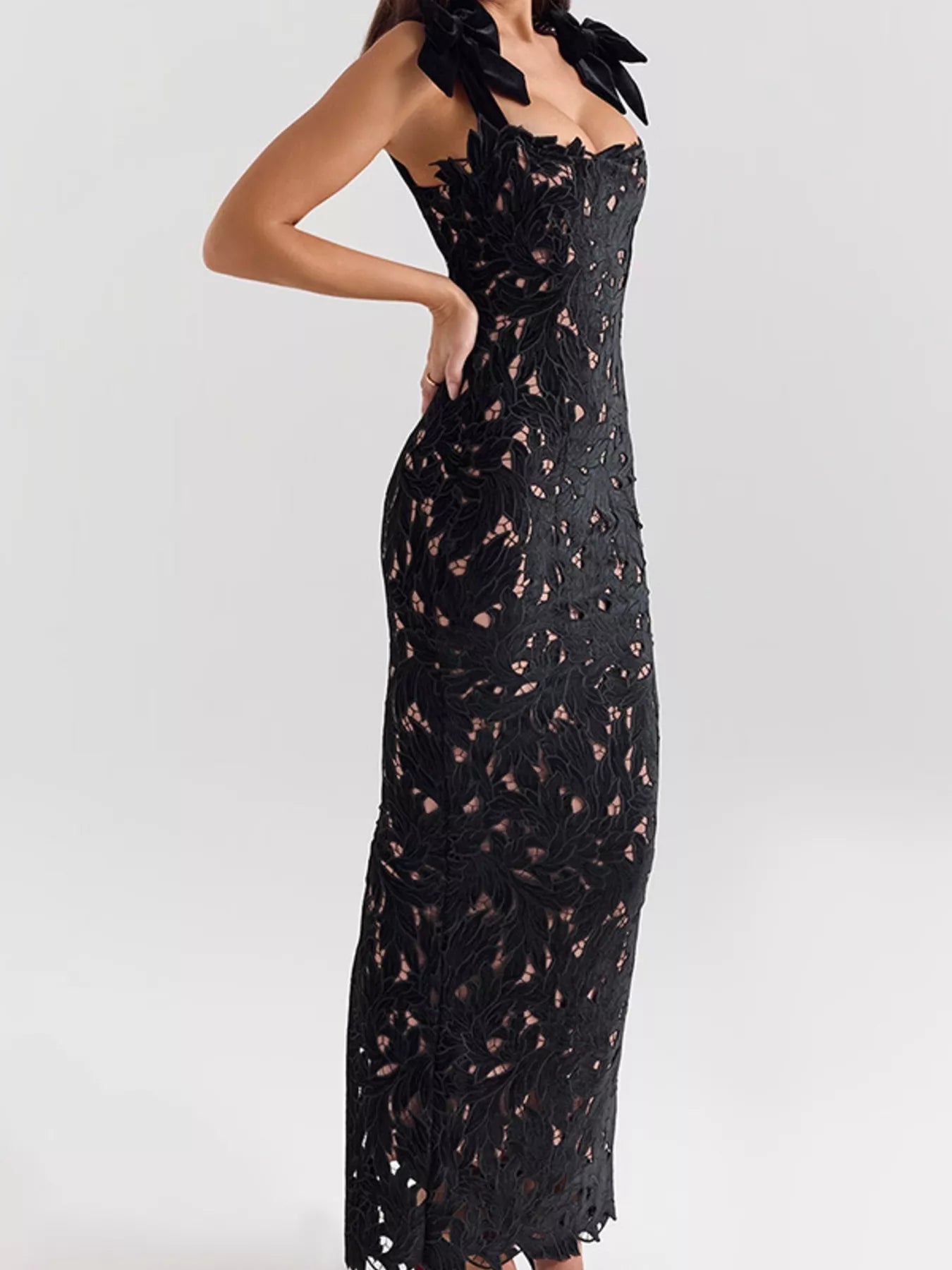 Slit Tie Shoulder Maxi Dress - Girly Tea