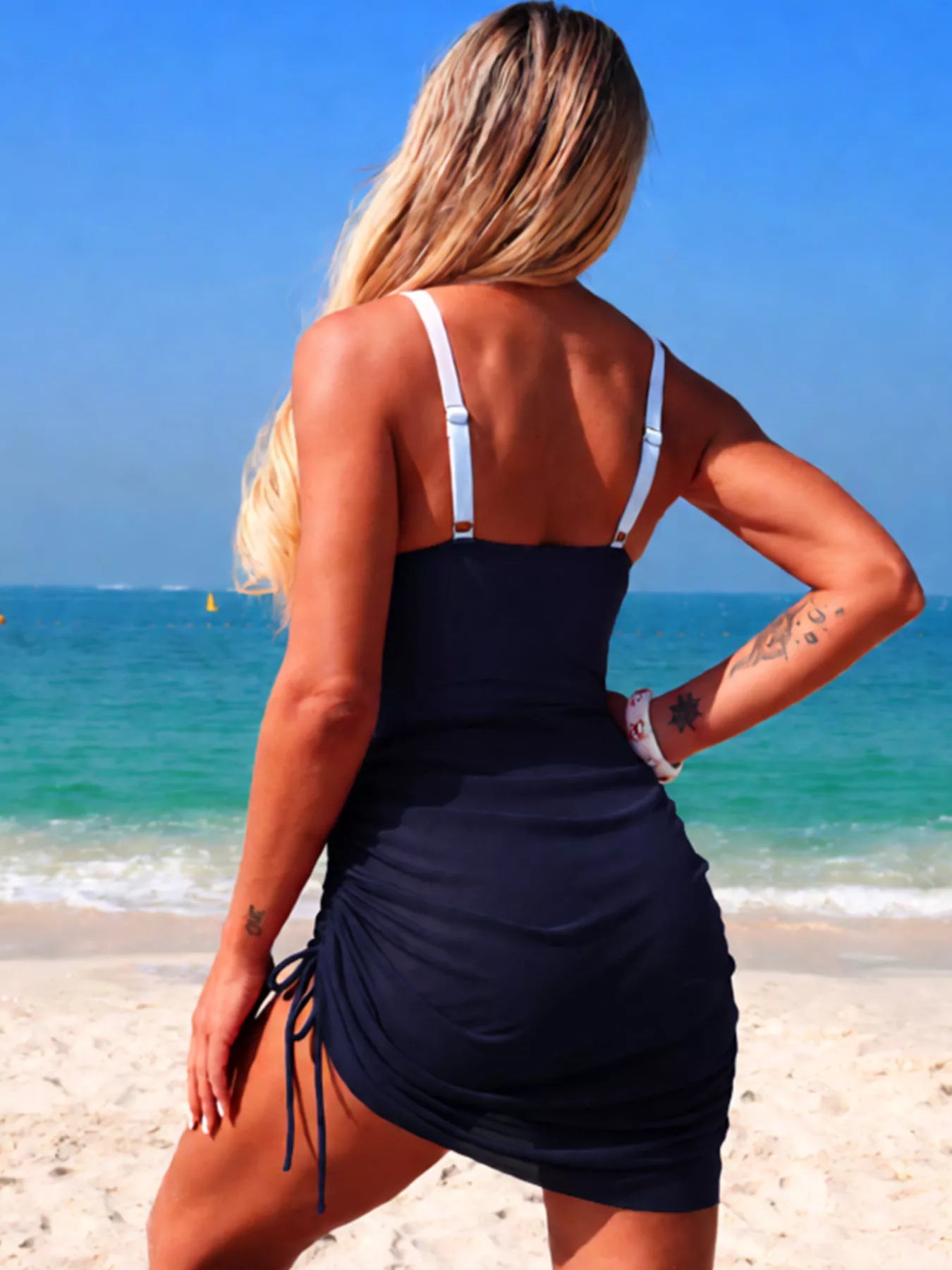Color Block Cutout One-Piece Swimsuit - Girly Tea