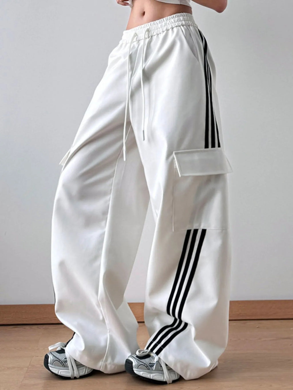 Striped Wide Leg Cargo Pants - Girly Tea