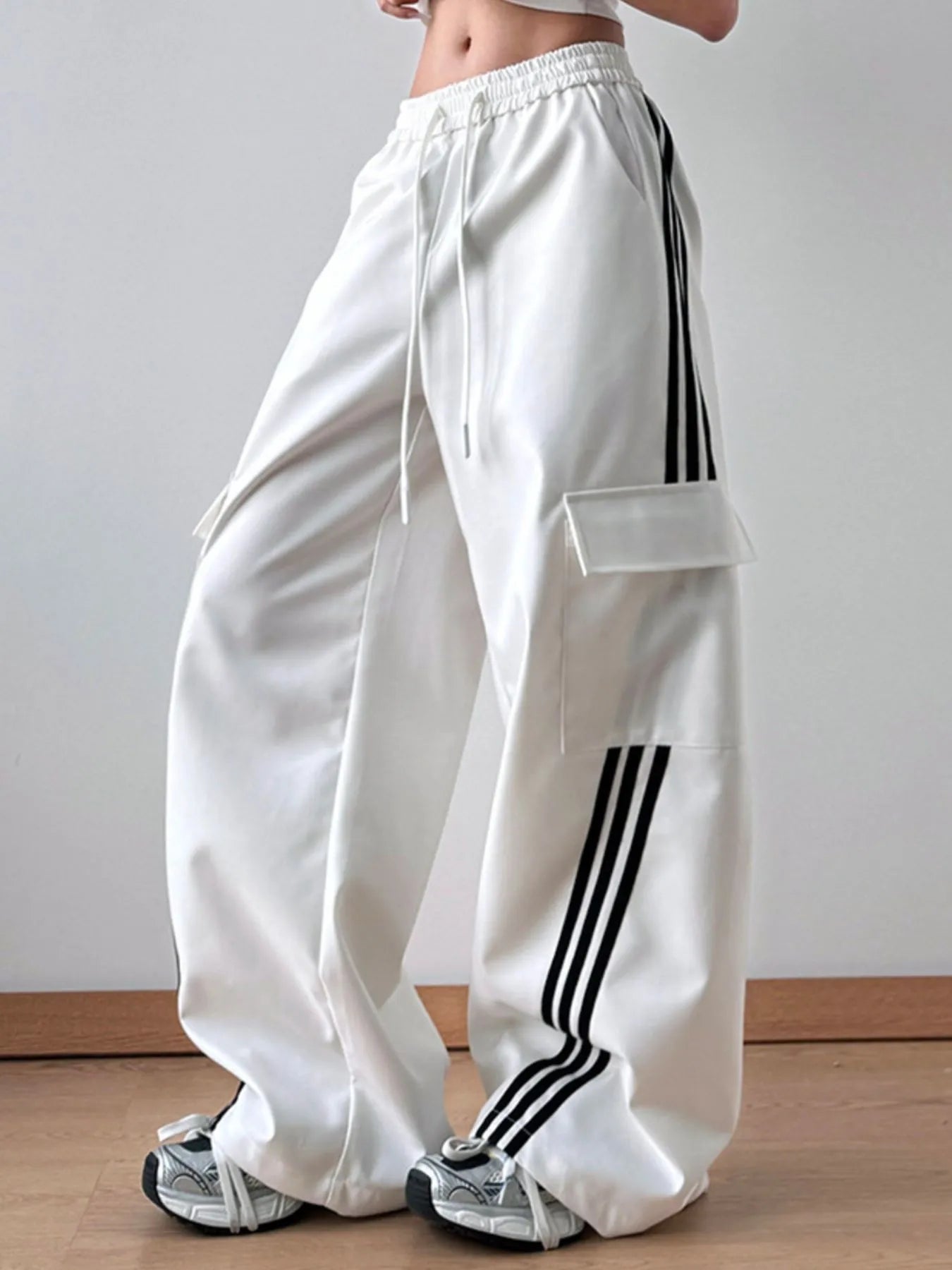 Striped Wide Leg Cargo Pants - Girly Tea