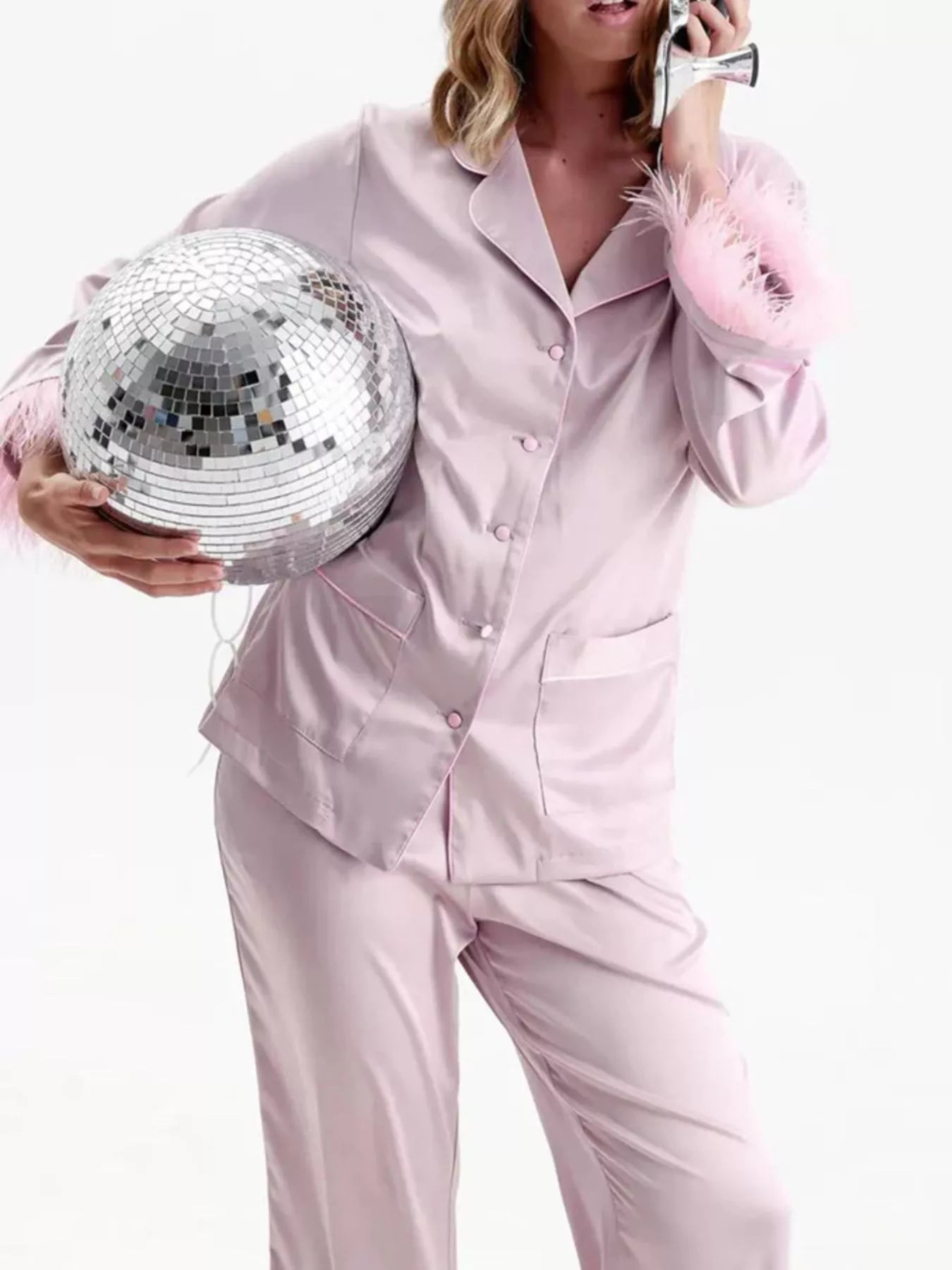 Silky Button Up Top and Pants Lounge Set - Girly Tea
