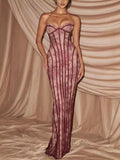 Lace Up Back Strapless Maxi Dress - Girly Tea