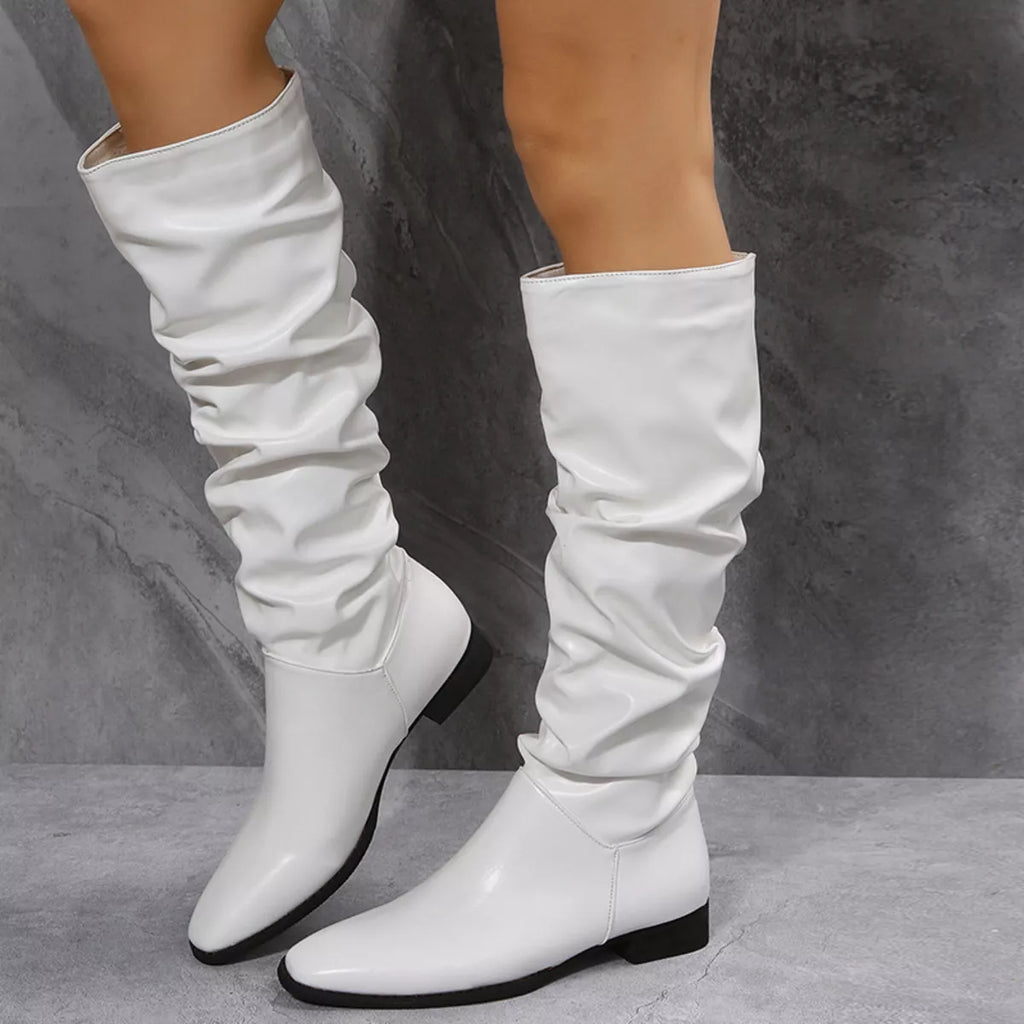 Slouchy Block Heel Boots - Girly Tea