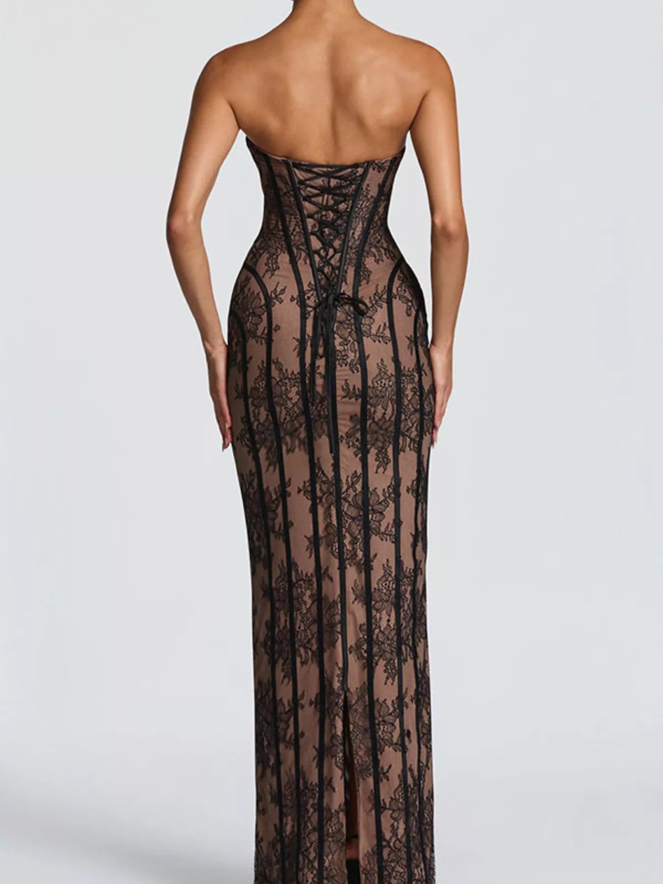 Lace Up Back Strapless Maxi Dress - Girly Tea