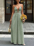 Striped Halter Neck Maxi Dress - Girly Tea