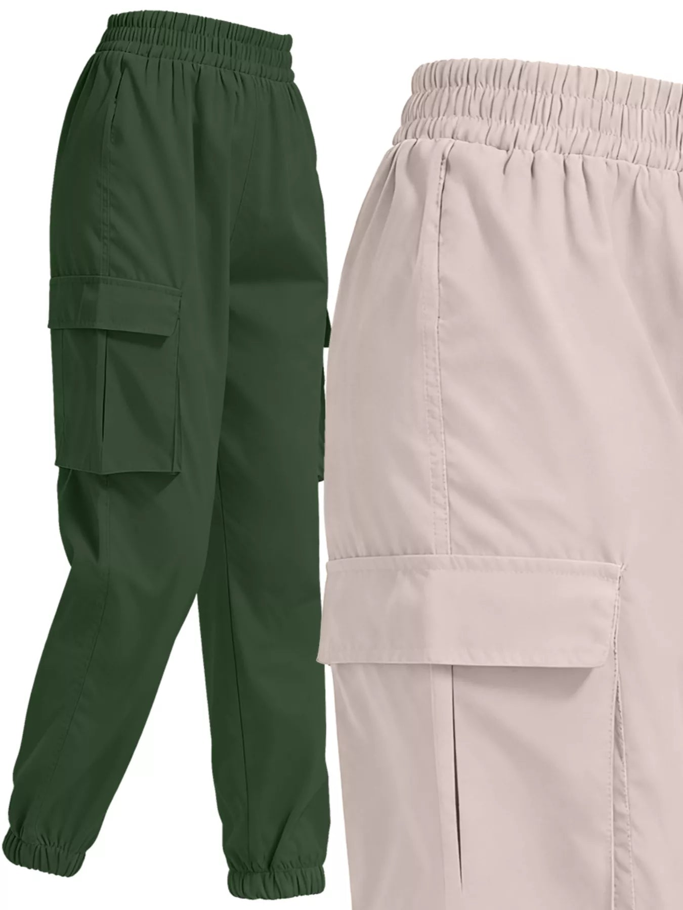 2 Piece Elastic Waist Cargo Pants - Girly Tea